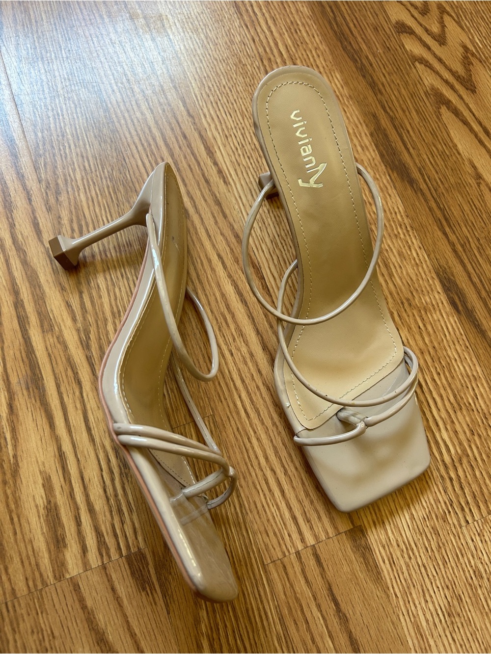 Vivianly Beige Strappy Square-Toe Heels